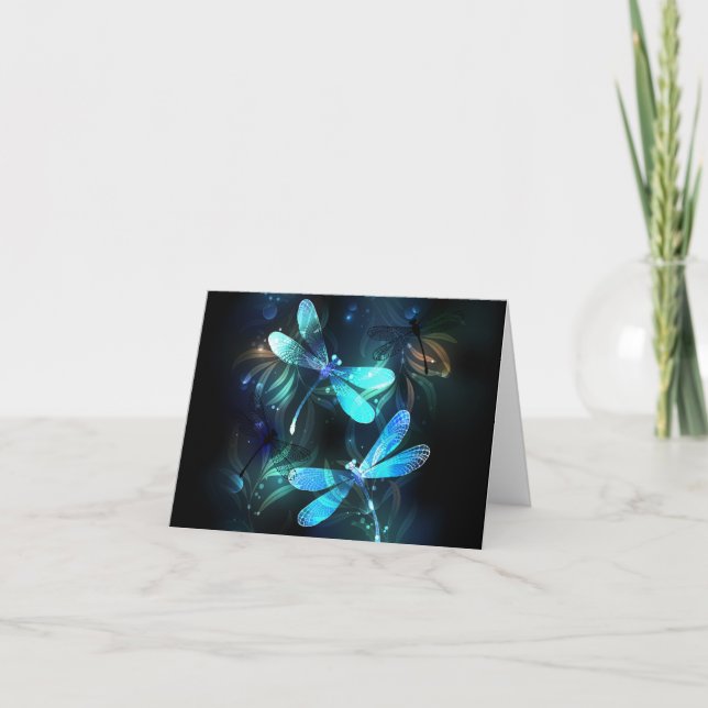 Lake Glowing Dragonflies Note Card (Front)