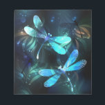 Lake Glowing Dragonflies Notepad<br><div class="desc">Two transparent,  luminous,  turquoise,  artistically drawn dragonflies on night background with luminescent lake algae and fireflies. Glowing dragonfly.</div>