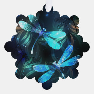Lake Glowing Dragonflies Ornament Card