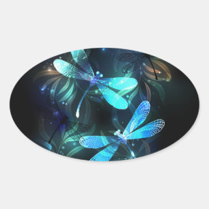 Lake Glowing Dragonflies Oval Sticker