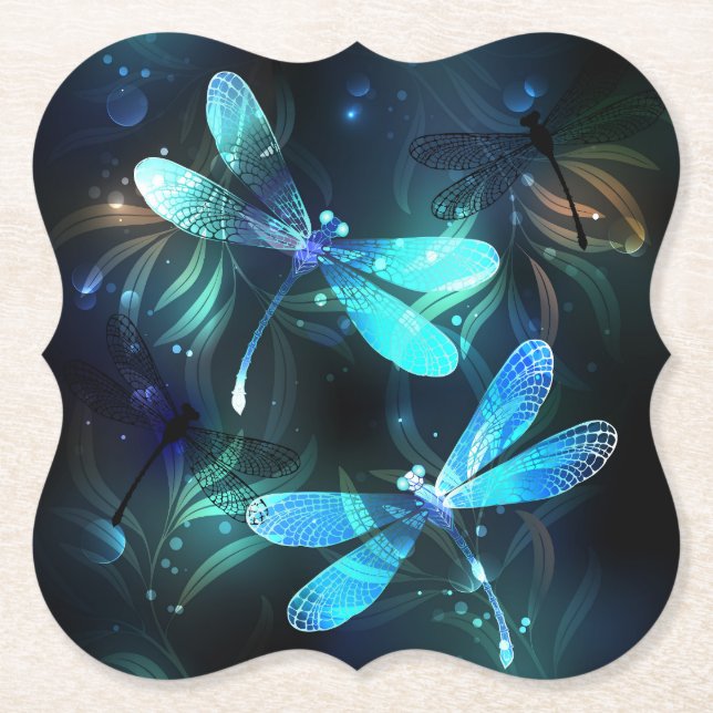 Lake Glowing Dragonflies Paper Coaster (Front)
