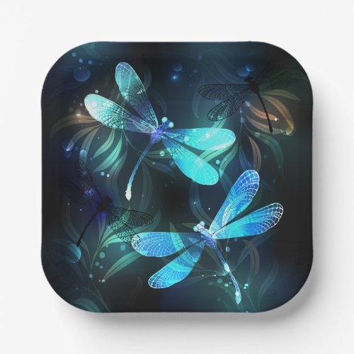 Lake Glowing Dragonflies Paper Plates