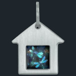 Lake Glowing Dragonflies Pet ID Tag<br><div class="desc">Two transparent, luminous, turquoise, artistically drawn dragonflies on night background with luminescent lake algae and fireflies. Glowing dragonfly.</div>