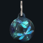 Lake Glowing Dragonflies Pet ID Tag<br><div class="desc">Two transparent,  luminous,  turquoise,  artistically drawn dragonflies on night background with luminescent lake algae and fireflies. Glowing dragonfly.</div>