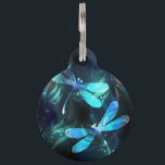 Lake Glowing Dragonflies Pet ID Tag<br><div class="desc">Two transparent,  luminous,  turquoise,  artistically drawn dragonflies on night background with luminescent lake algae and fireflies. Glowing dragonfly.</div>