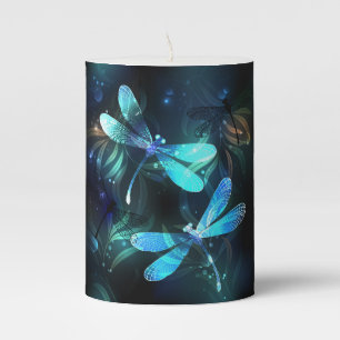 Lake Glowing Dragonflies Pillar Candle