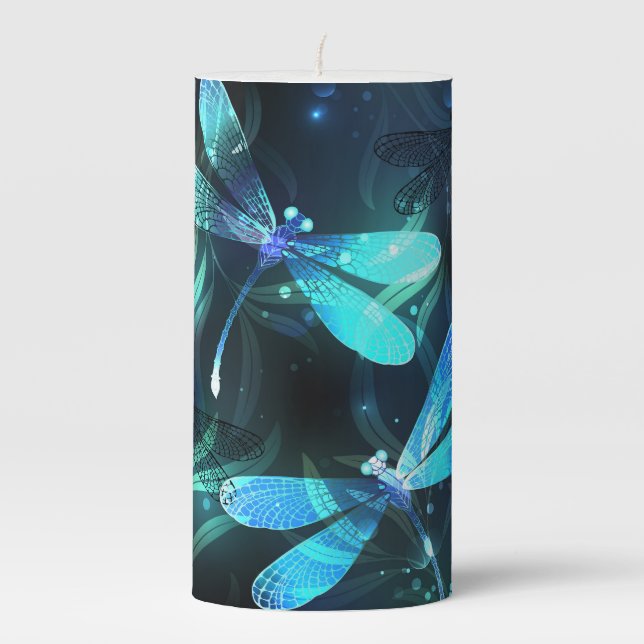 Lake Glowing Dragonflies Pillar Candle (Front)