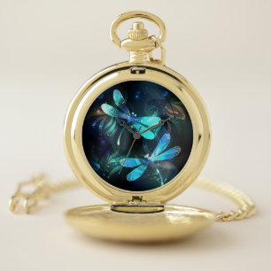 Lake Glowing Dragonflies Pocket Watch