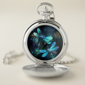 Lake Glowing Dragonflies Pocket Watch