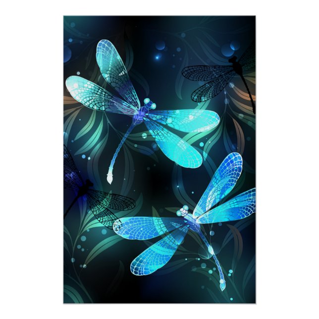Lake Glowing Dragonflies Poster (Front)