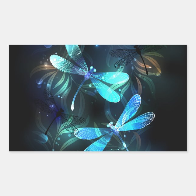 Lake Glowing Dragonflies Rectangular Sticker (Front)