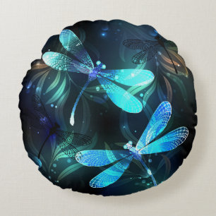 Lake Glowing Dragonflies Round Pillow