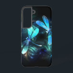 Lake Glowing Dragonflies Samsung Galaxy S22 Case<br><div class="desc">Two transparent,  luminous,  turquoise,  artistically drawn dragonflies on night background with luminescent lake algae and fireflies. Glowing dragonfly.</div>