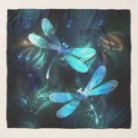 Lake Glowing Dragonflies Scarf<br><div class="desc">Two transparent,  luminous,  turquoise,  artistically drawn dragonflies on night background with luminescent lake algae and fireflies. Glowing dragonfly.</div>