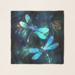 Lake Glowing Dragonflies Scarf<br><div class="desc">Two transparent,  luminous,  turquoise,  artistically drawn dragonflies on night background with luminescent lake algae and fireflies. Glowing dragonfly.</div>