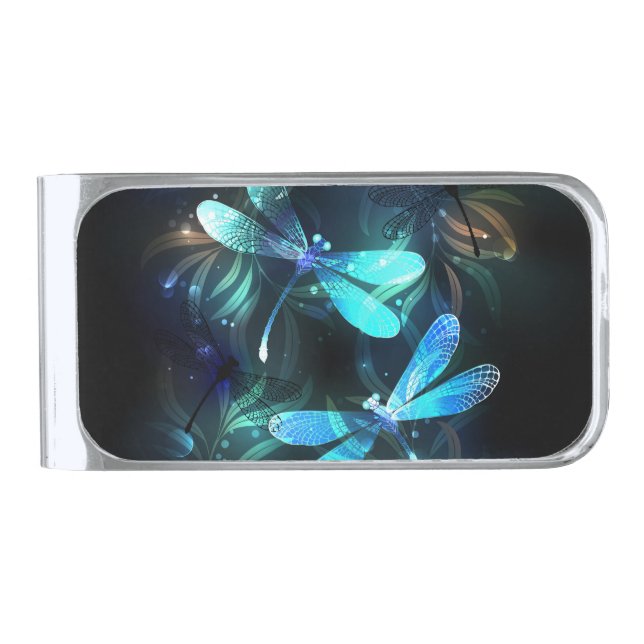 Lake Glowing Dragonflies Silver Finish Money Clip (Front)
