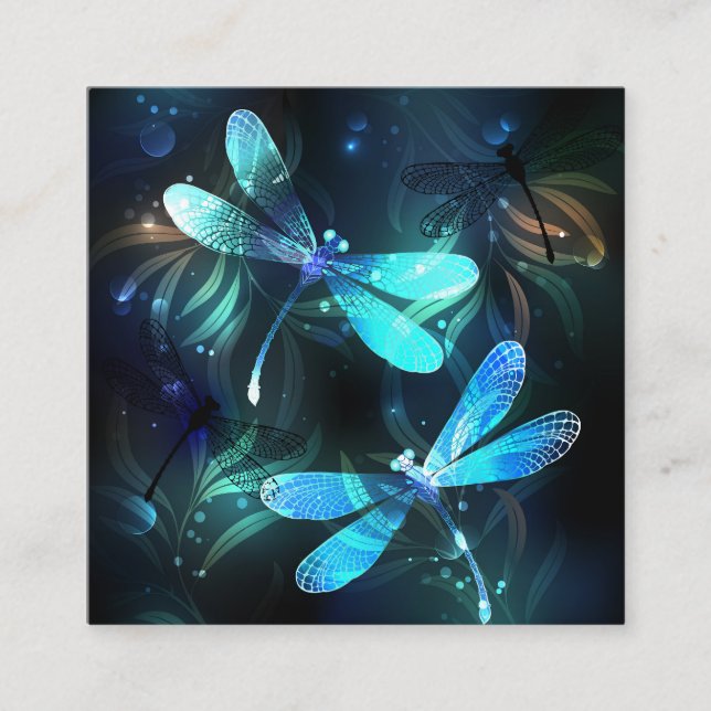 Lake Glowing Dragonflies Square Business Card (Front)