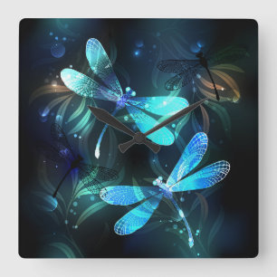 Lake Glowing Dragonflies Square Wall Clock