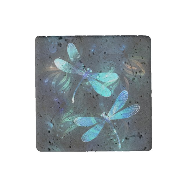 Lake Glowing Dragonflies Stone Magnet (Front)