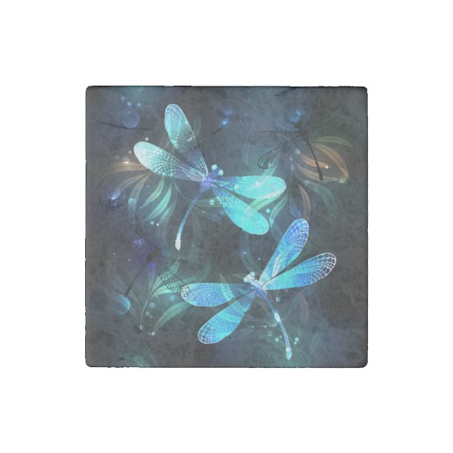 Lake Glowing Dragonflies Stone Magnet (Front)