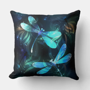 Lake Glowing Dragonflies Throw Pillow