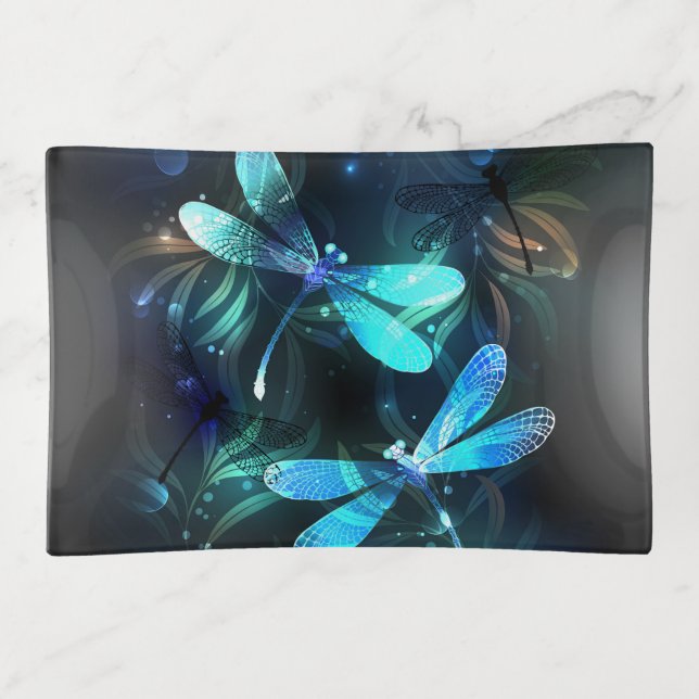 Lake Glowing Dragonflies Trinket Tray (Front)