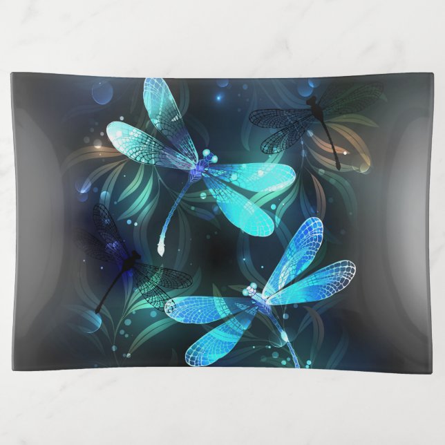 Lake Glowing Dragonflies Trinket Tray (Front)