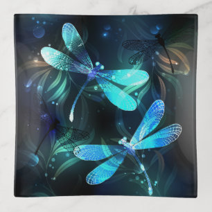 Lake Glowing Dragonflies Trinket Tray