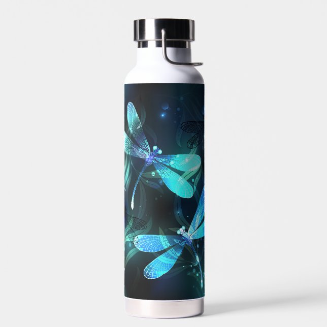 Lake Glowing Dragonflies Water Bottle (Left)