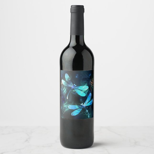 Lake Glowing Dragonflies Wine Label (Front)