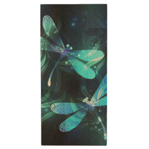 Lake Glowing Dragonflies Wood Flash Drive
