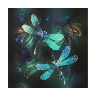 Lake Glowing Dragonflies Wood Wall Art