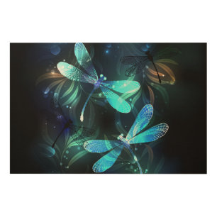 Lake Glowing Dragonflies Wood Wall Art