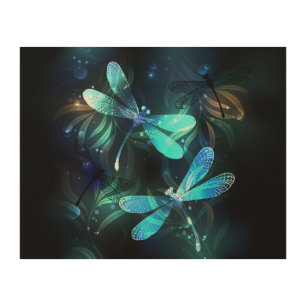 Lake Glowing Dragonflies Wood Wall Art