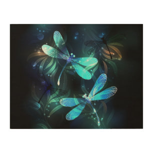 Lake Glowing Dragonflies Wood Wall Art