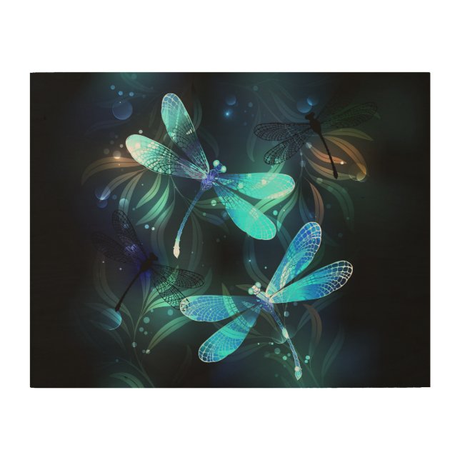 Lake Glowing Dragonflies Wood Wall Art (Front)
