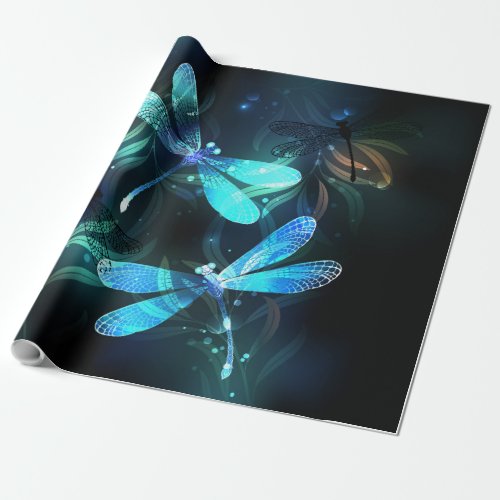 Lake Glowing Dragonflies Wrapping Paper