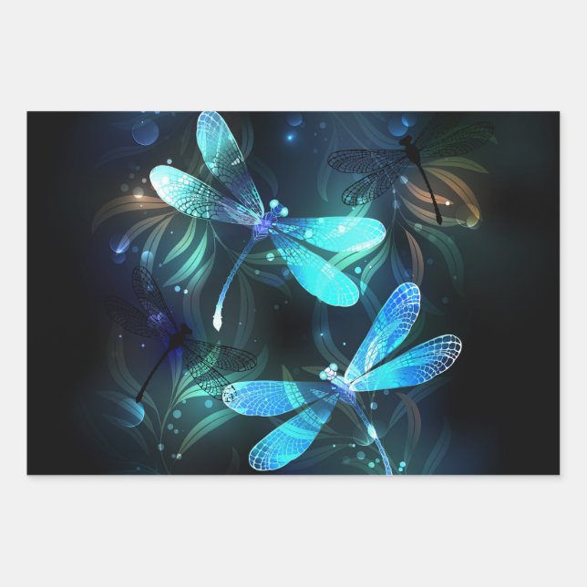 Lake Glowing Dragonflies Wrapping Paper Sheets (Front)