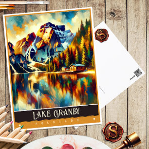 Lake Granby, Colorado   Vintage Painting Postcard