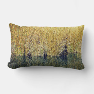 Lake Grass Earth Tone Water Reflection Nature Lumbar Pillow