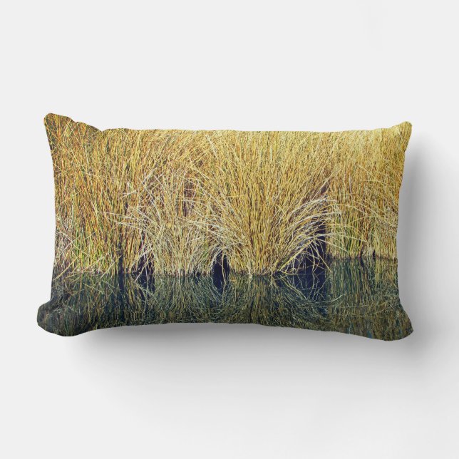 Lake Grass Earth Tone Water Reflection Nature Lumbar Pillow (Front)