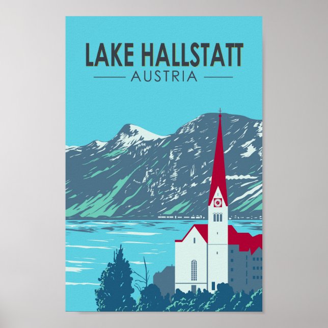 Lake Hallstatt Austria Travel Art Vintage Poster (Front)
