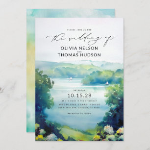 Lake Hills Sailboats Watercolor Nature Wedding Invitation