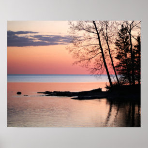 Lake Horizon with Trees on the Lake at Dawn 16x20 Poster