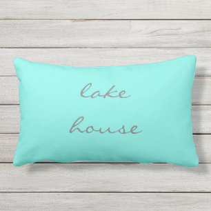 Lake House Aqua Grey Gray Teal Blue Classy Lumbar Pillow