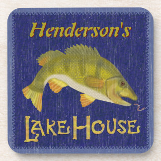 Lake House Bass Fish Rustic Nautical | Add Name Beverage Coaster