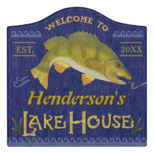 Lake House Bass Fish Rustic Welcome Add Name Door Sign