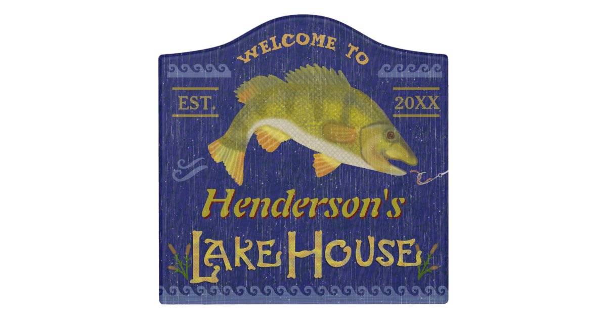 Lake House Bass Fish Rustic Welcome, Add Name Door Sign