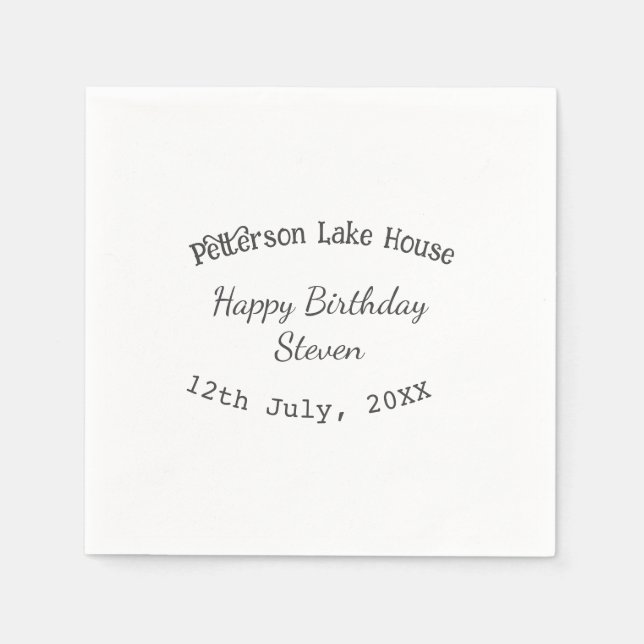 Lake house beach happy birthday add name date year napkins (Front)