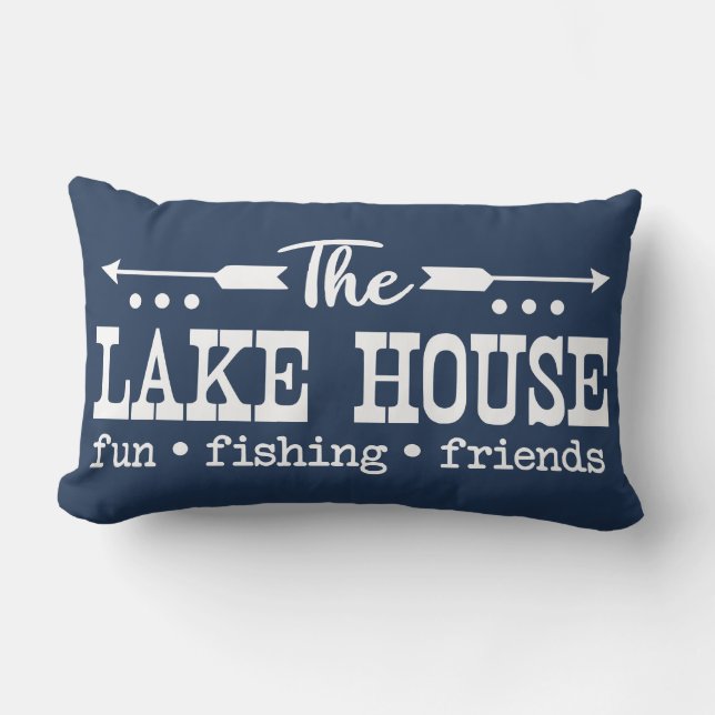 Lake House Blue and White Lumbar Pillow (Front)
